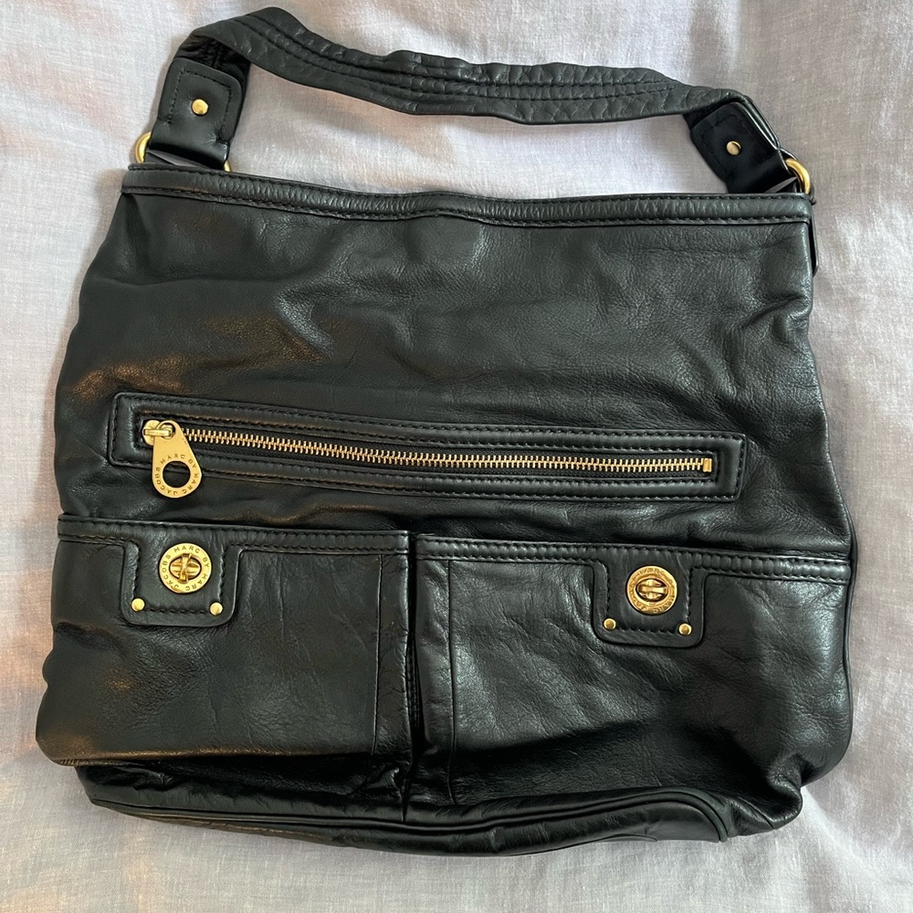 Marc by Marc Jacobs Black Leather Hobo Bag with Gold Hardware - Excellent